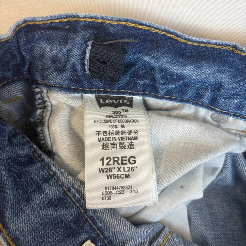 Levis 505 Regular Fit Jeans Boys 12 Reg 26x26 Medium Wash Blue Denim Adjustable - Picture 9 of 10